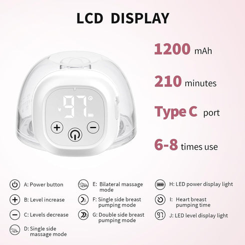 12 3 1200mAh Noise,21/24/27mm Painless,2 Pack Wearable Hands Free Levels Modes Electric with Battery,Leak-Proof
