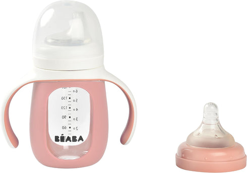 Baba 2-in-1 7 oz BEABA Glass Baby Bottle to Glass Transition Sippy Cup, Spill Proof Sippy Cup, Toddler Baby Bottle