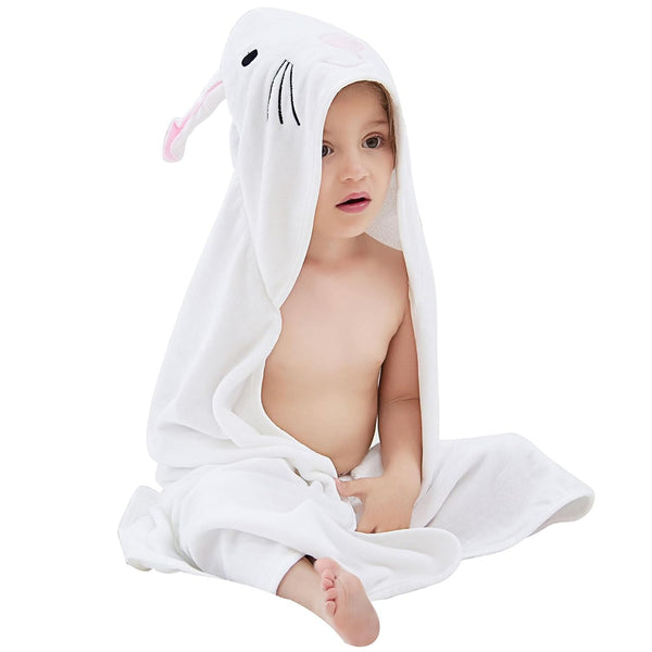 MICHLEY Cotton Hooded Baby Towel Bathrobe for Boys Girls 0-6 Year - White