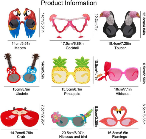 Ocean Line Luau Party Sunglasses - 9 Pairs Funny Hawaiian Glasses for Kids Party Favors