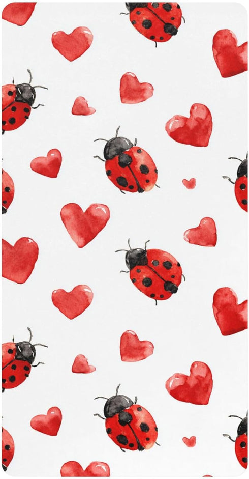 Mazeann Red Ladybug Heart Crib Sheets Soft Breathable Fitted Cotton Baby Crib Sheets