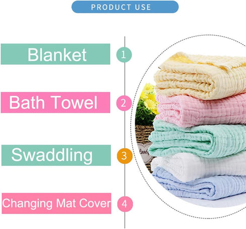 Aablexema Baby Muslin Bath Towels, Set of 2 Large Size 43X43 Inches Swaddle Blanket for Newborn Toddlers