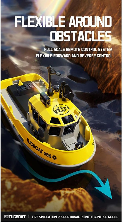1/72 2.4Ghz RC Boat, RC Tugboat for Pools and Lakes, High-Speed Remote Control Boat Ship with Low Battery Reminder