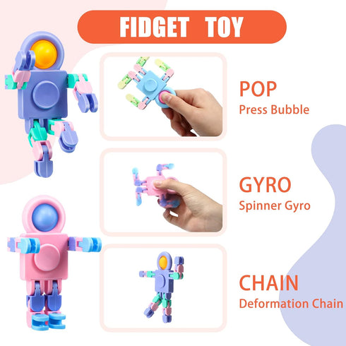 8 Hanaive Pcs Robot Fidget Spinners for Kids Transformable Fingertip Gyro Chain Toy Deformable DIY Stress Relief Fidget