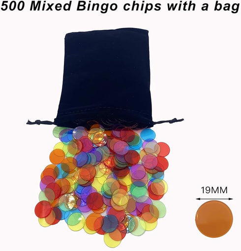 500 Pieces 3/4 inch Transparent Bingo Counting Chips, 6 Color with Bag