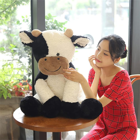 Cute Cattle Plush Toy, Cow Year Stuffed Animals Soft Doll for Kids, Birthday Gift (Black and White, 50cm/19inch)