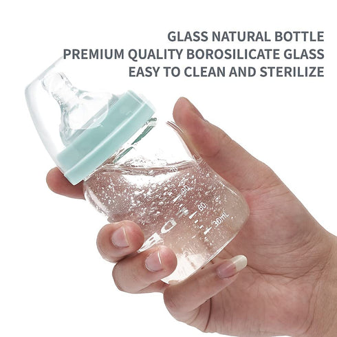 4 2 Count Baby Bottle Glass Wide Neck, Closer to Breastfeeding, Slow Flow Nipple, Anti-Colic, Ounce