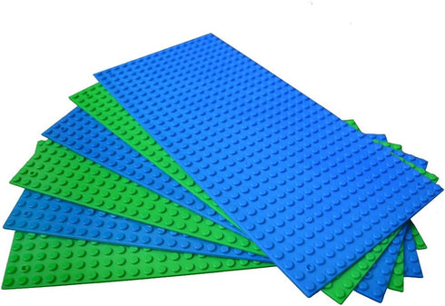 Base Plates 5 x10 Inch Variety Baseplates for Brick Block Building Compatible all Major Brands Blue and Green Baseboard with Pin-hole (6-Pack)