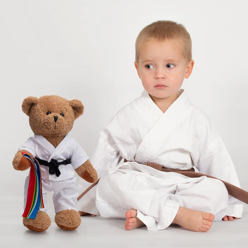 16 inches HollyHOME Karate Bear Stuffed Animal Teddy Bear in Karate Uniform Unique Toy Gifts for Kids and Karate Lovers
