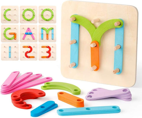 Coogam Wooden Letter Number Construction Puzzle Educational Stacking Blocks Toy Set Shape
