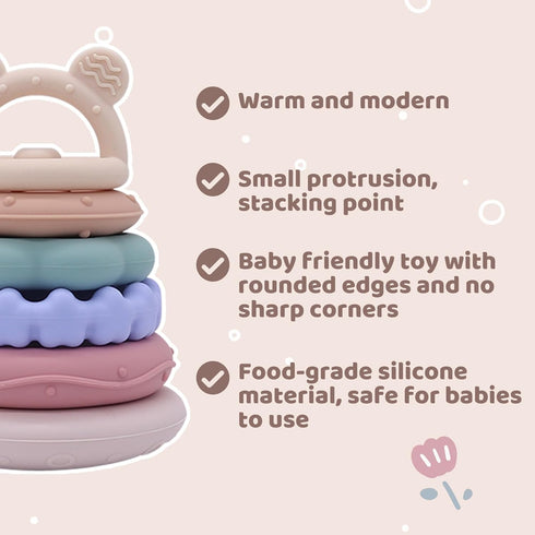 Set 6+ Baby Bear Teething & Stacking Toy - Teething Toys Silicone Teethers, Soft Baby Stacker Rings Teether, Learning