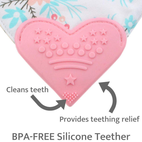 Reversible Baby Teething Bibs with Attached Pink Heart Teether - Boho Antler - Set of 2