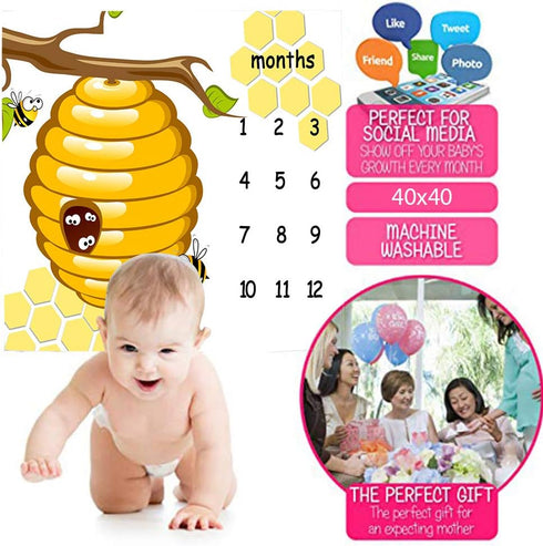 Honeycomb Bee Baby Monthly Milestone Blanket, 48x40in Nursery Newmom Gifts, Age Growth Tracker with Bonus Marker LHFS835