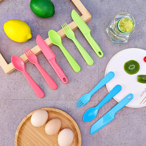 Kids Cutlery Set - Jawbush 9 Pcs Plastic Toddler Utensils with Forks, Spoons, and Knives for School