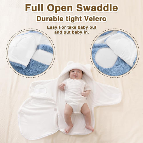 Baby Winter Fleece Swaddle Blanket 0-3 Months - Warm Adjustable Newborn Wrap for Boys Girls