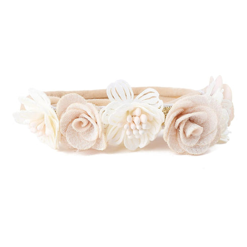 Baby Girl Floral Headband, Nylon Flower Crown Elastic Hairband Set of 3 Hair Accessories Gift for Girls