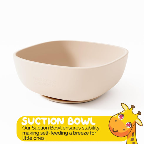 Baby Feeding Set by Muqee Peeko - Baby Feeding Essentials in Baby Apricot Color with Suction Plates for Toddlers,