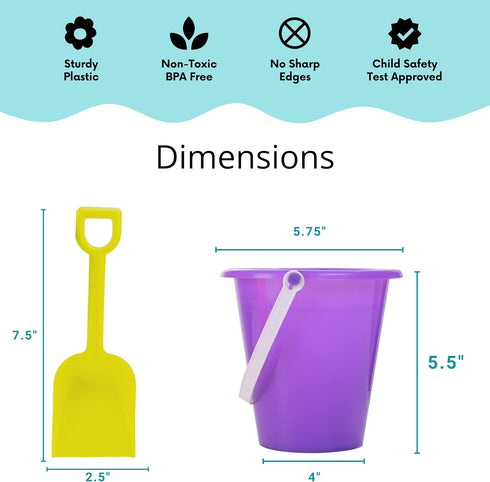 4E's Novelty 12 Sets 5.5" Sand Buckets and Shovels for Kids - Small Beach Toys for Summer Outdoor Fun, Party Favors
