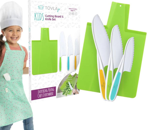 TOVLA JR. Toddler Kitchen Knife and Cutting Board Set, Safe Tools for Ages 3+, Montessori