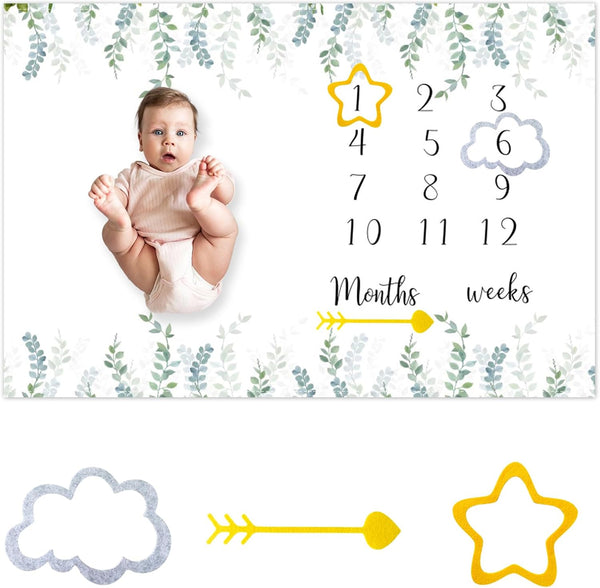 CSFOTO Baby Milestone Blanket 60''x40'', Eucalyptus Leaves Newborn Photography Props Blanket for Boy & Girl