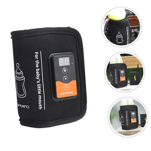USB Reusable Bottle Warmer with Adjustable Temperature LCD Display Insulated Feeding Bottle Wrap for Travel and Night