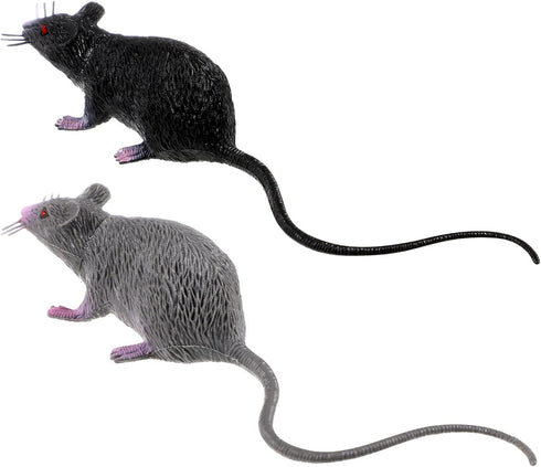 LUOEM 2pcs Lifelike Fake Mouse, Realistic Mice Toy for Halloween Prank Decorations (Black, Gray)