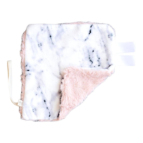 Handcrafted Plush Mini Blanket Pacifier Holder - Gray Marble & Pink