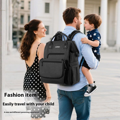 unelmoi Backpack Diaper Bad with Detachable Changing Pad, Large Capacity Waterproof Baby Bag for Moms & Dads (Black)