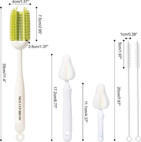CAREBABYMORE 5-in-1 Baby Bottle Brush Kit, Silicone Bottle Brush for Baby Bottle and Breast Pumps, Sponge Nipple Brush
