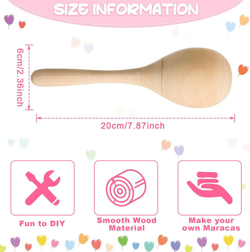 6 Leitee Pcs DIY Wood Maracas Unfinished Hand Painted Maracas Party Favor Wooden Rumba Shakers Hand Percussion Rattles