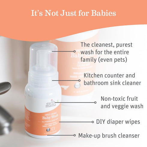 Earth Mama 34 oz Sweet Orange Baby Wash Liquid Hand Soap Refill, Body Wash for Sensitive Skin, All Purpose Castile Soap