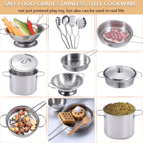 Tiny Cookware Utensils Pretend Play Kitchen Toys Stainless Steel Cooking Set Toys Montessori Kitchen Playset Kids Pots and Pans Playset,Play Kitchen Cooking Toys kitchen accessories for Kids Toddlers