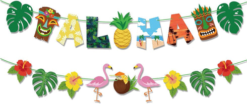 Aloha Banner: No DIY Luau Banner for Hawaiian Tropical Theme Summer Beach Pool Party Decorations & Supplies