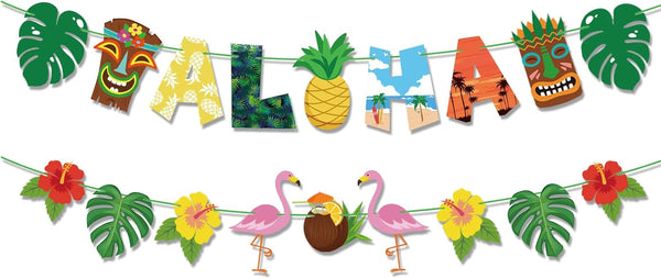 Aloha Banner: No DIY Luau Banner for Hawaiian Tropical Theme Summer Beach Pool Party Decorations & Supplies