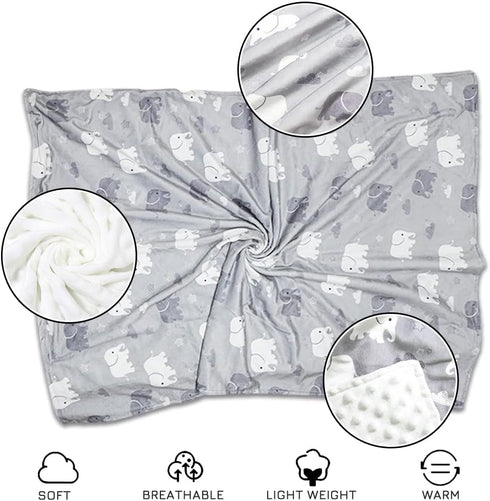 30 40 Inch TANOFAR Super Soft Micro Fleece Baby Blanket - Boys Receiving Blanket with Dotted Backing, Grey Elephant, x