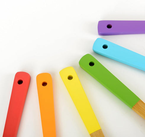 Set 6-Piece 2+ Rainbow Bamboo Kitchen Utensil for Kids Montessori-Inspired Real Cooking Tools | Ages | Natural Bamboo |