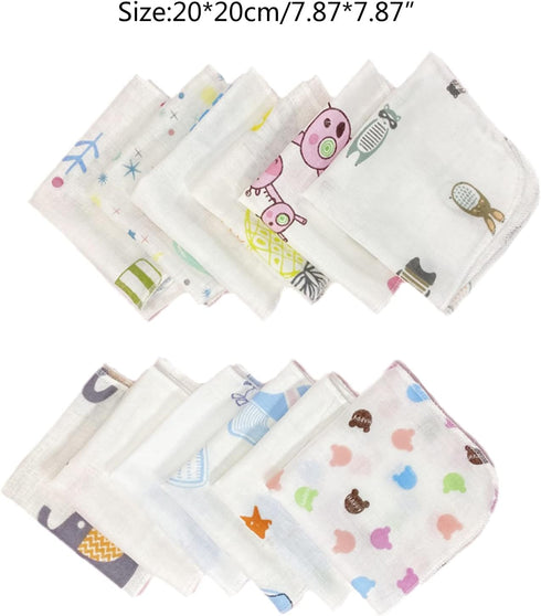 YZYDF 10Pcs Set Baby Washcloth Cartoon Double Layer Gauze Infant Face Towel Burp Cloth