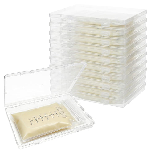 Hlimior 10-Pack Clear Flat Breast Milk Freezer Storage Organizer - 7.4"x5.1" Reusable Flattening