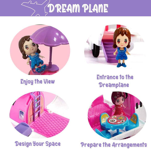 Playset Pink Airplane Toy Private Jet Transport Cargo Vehicle - Big Large Aircraft Plane with Figures and Beauty