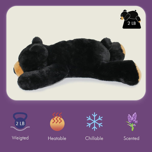 OSOCU Microwavable Weighted Stuffed Animal - Black Bear Heating Pad with Lavender & Tourmaline - Soothing Heatable Toy