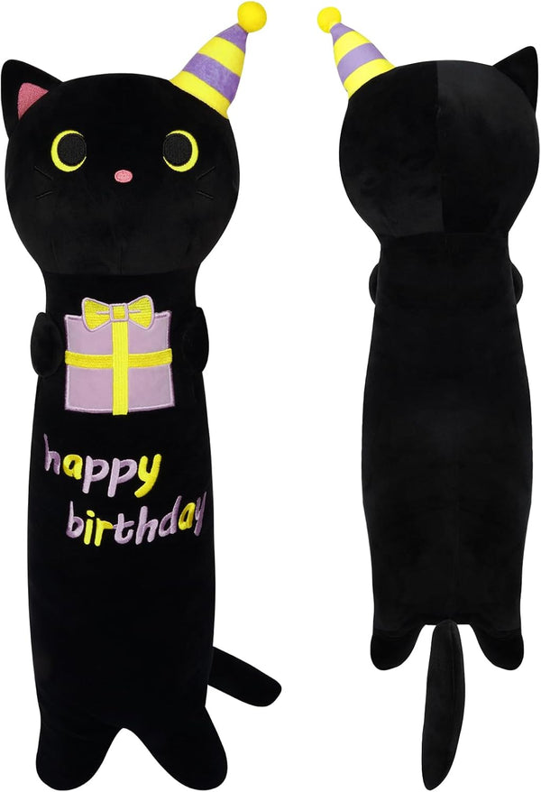 Long Cat Plush Pillow, 24 inch Cute Black Cat Plush, Birthday Stuffed Animal Gift