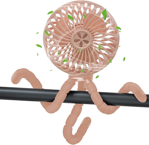 wyewye Mini Portable Stroller Fan - Rechargeable Handheld Cooling Fan with Flexible Tripod Clip for Baby (Pink)