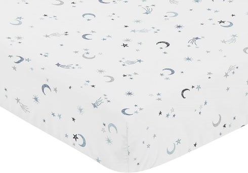 Sweet Jojo Designs Fitted Baby Crib Sheets (Blue Moon and Stars) for Girls and Boys, Infant Nursery, Toddler Room
