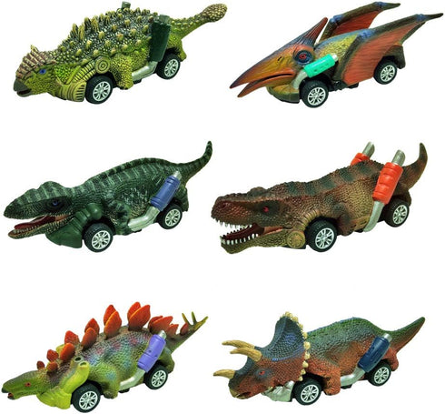 DINOBROS Dinosaur Toy Pull Back Cars, 6 Pack, Dino Toys for 3 Year Old Boys and Girls