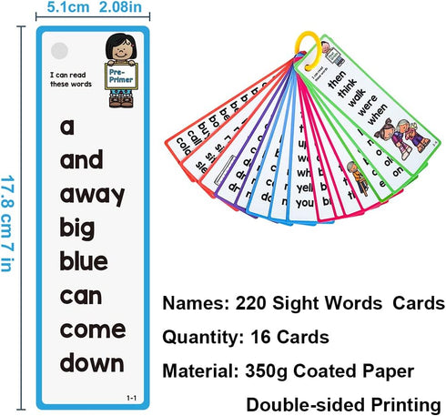 220 Sight Words Flashcards, High Frequency 220 Words, Beginning Reading, Kindergarten to 1st Grade, ESL Teaching Materials, Autism Learning Materials, Vocabulary Building