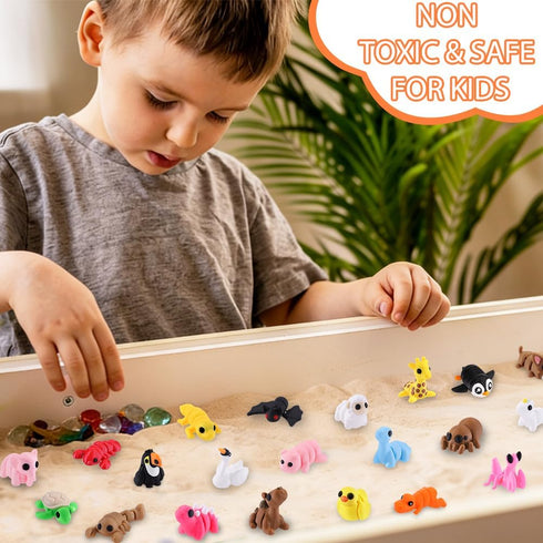 50 3D Set, JOICEE Pcs Mini Printed Animal Figurines Articulated Flexible Fidget Toys Cute Desk Pets Decor for Kids