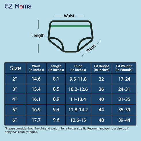 10 Packs 3T-4T 4T EZ Moms Reusable Potty Training Underwear for Boys Double Absorption Toddler Training Pants Boys High