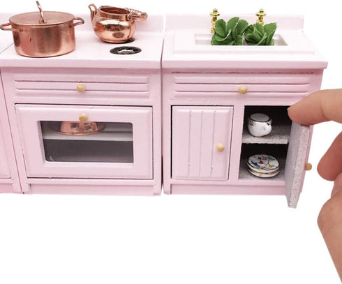 SXFSE Accessories,1:12 Set Dollhouse Decoration Dollhouse Miniature Furniture Wooden Kitchen Cabinet Freely Combined