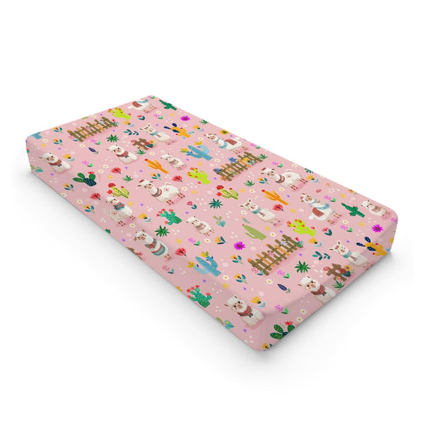 Llama Cactus Changing Pad Covers, Cute Alpaca Floral Diaper Changing Table Sheets for Girl Boy, 32''x16''