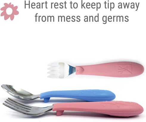 Elk and Friends Kids Silverware, Silicone Handle Flatware, Safe Toddler Utensils, Baby Spoons and Forks, Stainless
